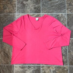 L.L. Bean Shirt Womens XL Pink Supima Cotton V Neck Long Sleeve Casual Top